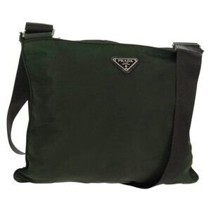 Authentic PRADA Shoulder Bag Nylon Khaki Silver